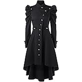 Nihsatin Vintage Womens Steampunk Victorian Swallow Tail Long Trench Jacket Black