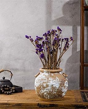 Amazon Co Jp 花瓶手作りのセラミック陶器粘土レトロセラミックジャー新しい中国バブル釉薬瓶ダブル耳シリンダーファッション現代のミニマリストの装飾品 ペット用品