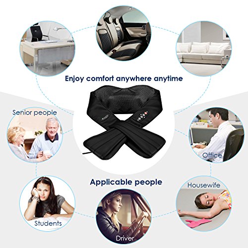 Feagar Shiatsu Neck & Shoulder Massager with Heat - Adjustable Intensity Deep Kneading Heat Therapy Massager with Car Adapter to Relieve Sore Muscles, Back Pain - Perfect for Car, Office Chair - Thumbnail 7