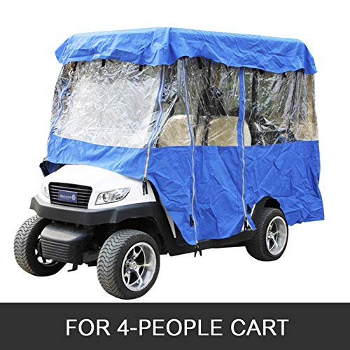 Popsport 4 Passenger Golf Cart Cover Driving Enclosure Straps Golf Cart Quick Fit Cover Clear PVC Window Golf Cart Cover for EZ GO and Club Car (Blue)