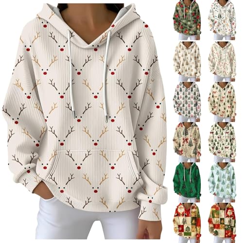 jumpers for women uk, Christmas Jumpers for Women, Women's Funny Cute Xmas Graphic Hoodies Casual Long Sleeve Hooded Sweatshirts Winter Oversized Pullover Tops Ladies Fashion Outfits (2-White, L)