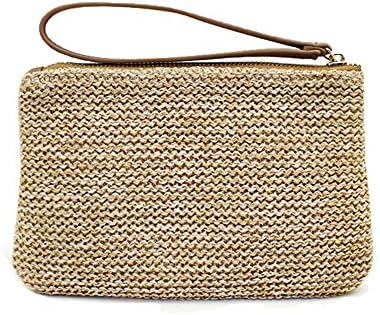 Agneta Women's Hand Wrist Type Straw Summer Beach Sea Handbag ( Brown-Trapezoid )