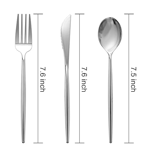 SUT 150Pcs Silver Plastic Silverware, Silver Disposable Cutlery