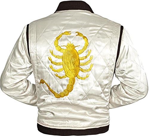 ABz Men's Drive Scorpion Jacket with Golden Scorpion - Ryan Gosling Famous Scorpion Jacket (M, Ivory white color)