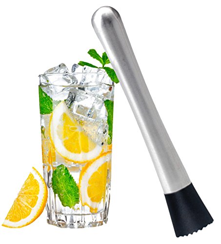 Ouddy Stainless Steel Cocktail Muddler, Drink Muddler - Grooved Nylon Head