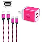 FiveBox 2.1A Dual Port USB Wall Charger Box Cube Charging Base Block Plug With 2-Pack 6ft USB Type C Charger Cable Cord For Samsung Galaxy S9 S8 Plus, Google Pixel 2, LG G5 G6, Huawei P10, Nexus 6P 5X