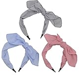 Pack of 3 Stripe Bow Bowknot Hair Hoop Headband Headwear Accessory for Lady Girls Women (Red Black and Blue)