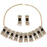 Vintage Rhinestone Indian Jewellery Set for Women Boho Punk Choker Necklace Tassels Pearl Bead Dangle Earring Crystal Wedding Prom Gemstone Traditional Bollywood Ethnic Charms Gift for Mom Xmas