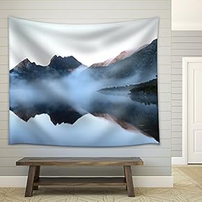 The Reflex of Cradle Mountain on The Surface of Dove Lake During Morning - Fabric Wall Tapestry Home Decor - 51x60 inches