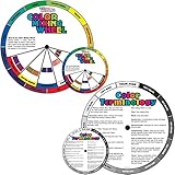 U.S. Art Supply 4" and 8" Color Mixing Wheel Set - 2 Double Sided Color Mixing Guides - Learn How To Mix Art Craft Paint Colors - Artist Primary, Secondary & Gray Shade Mixtures