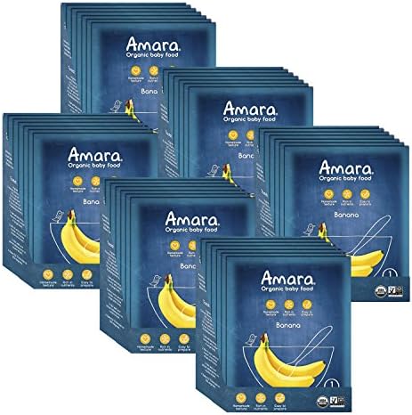 Amara Baby Food - Banana - Premium Taste, Texture, Nutrition. Organic Fruit for Baby’s First Meals - Stage 2 (42 Pouches)