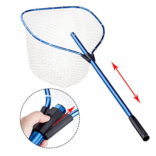 Fishing Landing Net Aluminium Alloy Telescoping Handle Fishing Net Nylon Fly Fishing Rubber Nets Bag Scoop Net for Angling and Fly Fishing