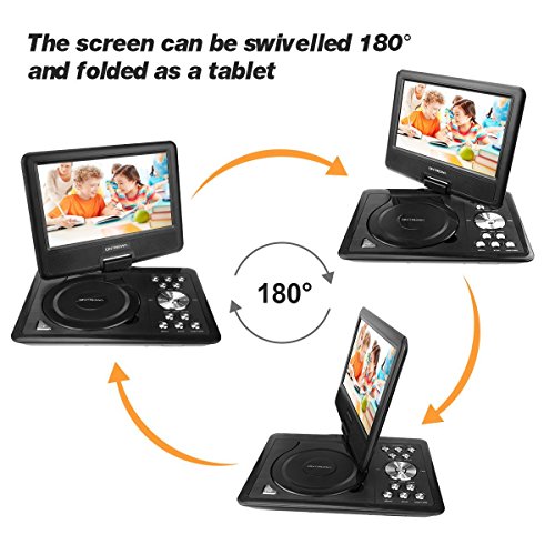 9-Swivel-Screen-Portable-DVD-Player-with-5-Hour-Built-In-Rechargeable-Battery-18M-Car-Charger-and-Power-Suppler-Remote-Control-SD-Card-Slot-and-USB-Port-by-ONTROWA--Black