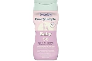 Coppertone Pure and Simple Baby Sunscreen Lotion SPF 50, Zinc Oxide Mineral Sunscreen for Babies, Hypoallergenic and Tear Free, 6 Fl Oz Bottle