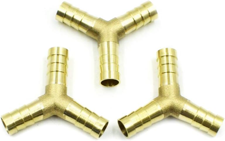 LC LICTOP 3/8" inch 3 Ways Y-Piece Brass Air Gas Hose Barb Connector Joiner Coupler Metal Gold (3 Pcs)