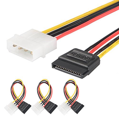 [3 Pack] J&D SATA 15 pin to 4 pin LP4 Molex Power Cable Adapter (6 Inch)