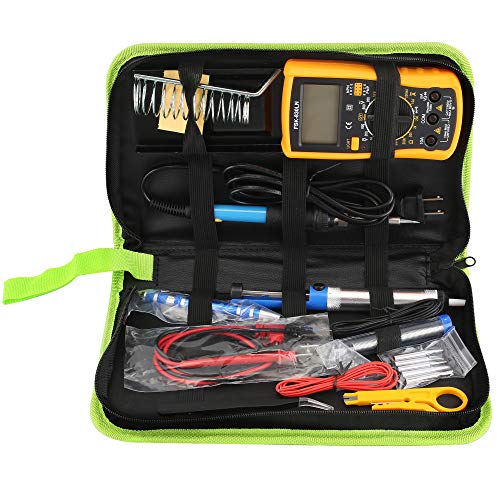 Zoostliss Soldering Iron Kit 60W Adjustable Temperature Welding Tool, Digital Multimeter, Soldering Iron Tips, Desoldering Pump Wire Stripper Cutter Tweezers Soldering Iron Stand Electronic Wire - Thumbnail 2
