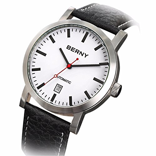 Berny AM7068 Men Calfskin Automatic Watch, Date Display, 50 M Waterproof, All Steel Design