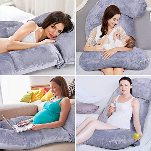 BATTOP Full Body Pregnancy Pillow G-Shaped Maternity Pillow Removable for Sleeping with Nursing Baby Design Support for Back Belly Hips Legs (Dark Gray)
