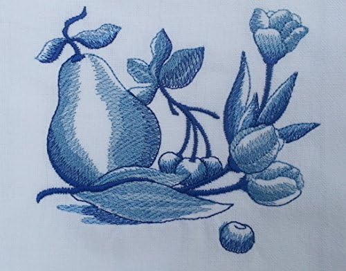 Embroidered Kitchen Towel Blue Willow Tulips