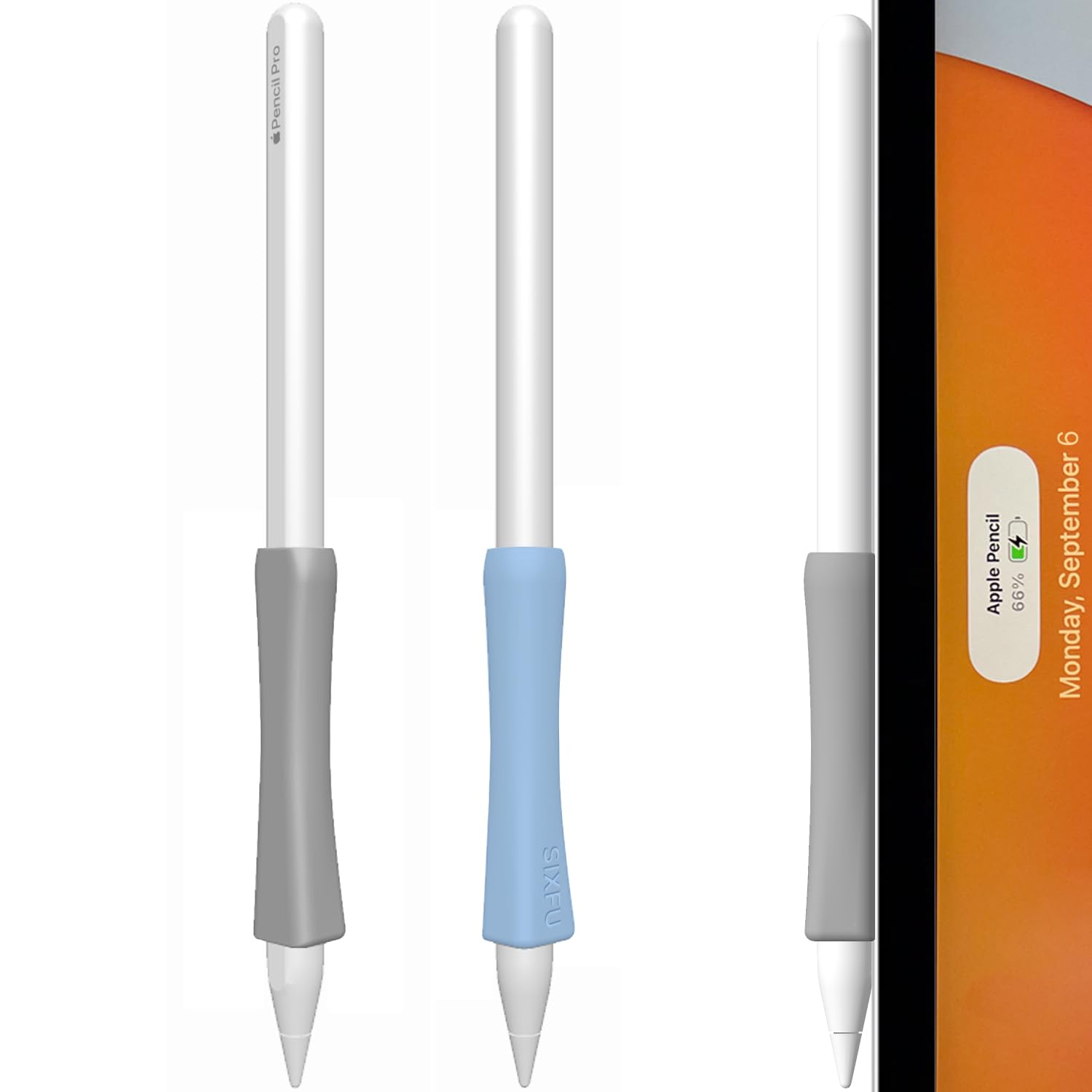 SIXFU Grip Designed for Apple Pencil Pro/ 2nd Generation/USB-C Support Magnetic Charging, 2 PCS Cover Accessories Compatible with iPad iPencil Stylus Pen(Blue,Gray)