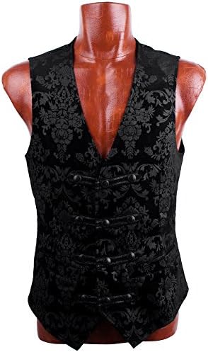 PunkRave Gothic Vest Designer Stylish Victorian Waistcoat Casual Black Victorian Vagabond Steampunk Patterned Velvet