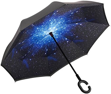 WENXIN Double Layer Inverted Umbrella with UV Protection, C-Hook Reverse Folding Umbrella, Wind-Proof for Hands Free for Car Use/Golf, Large, Bright Stars