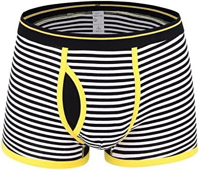 Novee Men's Performance Comfortable Soft Cotton Boxer Briefs Stripe Underwear Pouch Breathable (Trunk-Mid Yellow S)