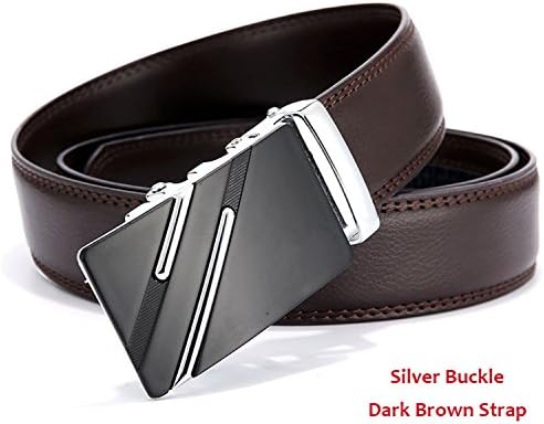 Meetloveyou Fashion 100% Belts For Men Metal Automatic Buckle Strap Male Jeans Cowboy SilverDarkBrownBelt 125cm 39to44 Inch
