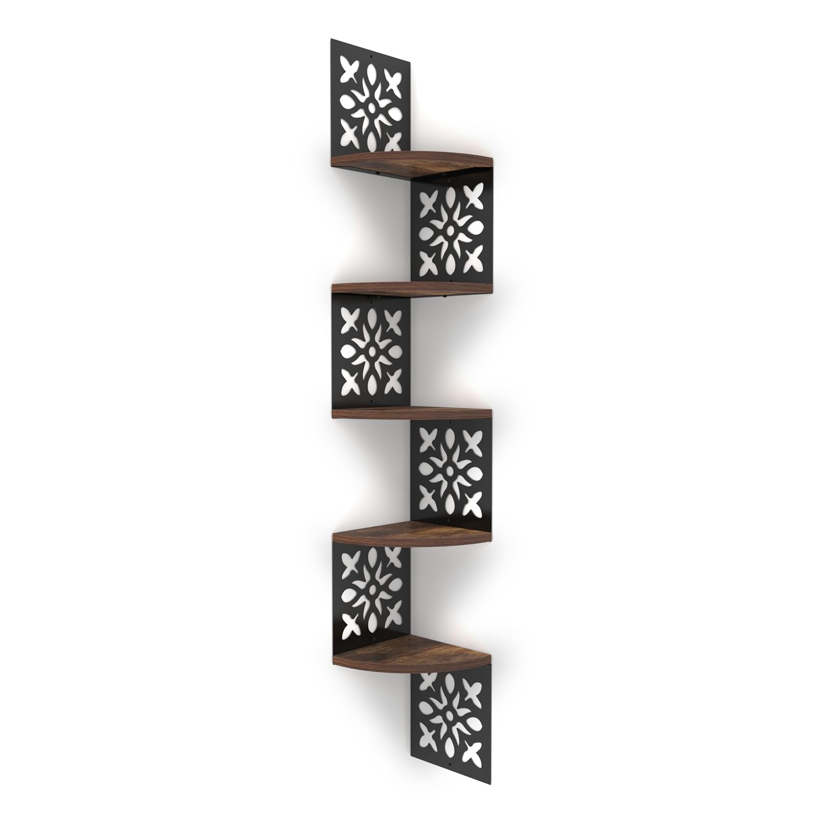 Vasemouh Five-Tier Wooden Corner Shelf,Shapes of Flowers Corner Shelves for Wall, Floating Corner Shelf and Bookcase, Living Room Bedroom Bathroom Corner Shelves（7.67x7.67x0.6in）.