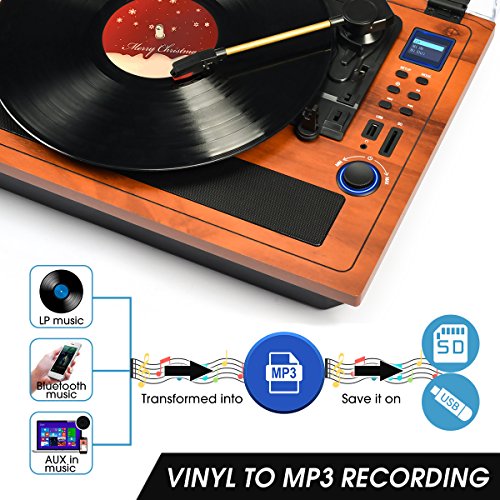WOCKODER-LP-3-Speed-Bluetooth-LED-Turntable-with-Built-in-Stereo-SpeakersVintage-Style-Record-Player-Vinyl-To-MP3USBSD-Recording-Natural-Wood