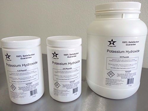 Potassium Hydroxide Flakes FCC/ Food Grade 20 Lb Pack Consists of 4- 5 Lb Jars