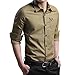 LOCALMODE Men's Military Slim Fit Dress Shirt Casual Long Sleeve Button Down Dress Shirts Khaki M