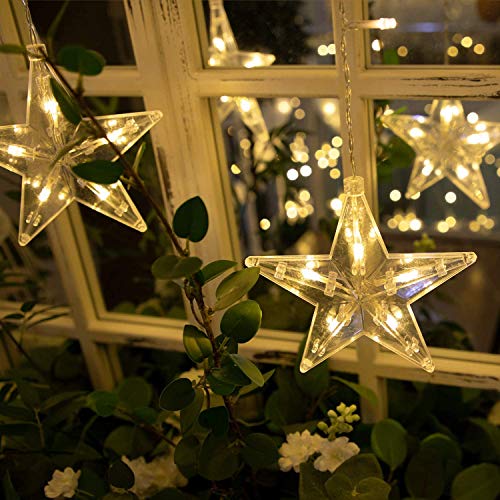 Star Lights,Star String Lights for Bedroom Twinkle Lights LED Window Curtain String Light with 12 Stars 138 LEDs 8 Modes, for Xmas Wedding Party Garden Valentine\'s Day Outdoor Indoor Wall Decors