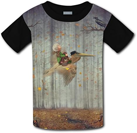 wdwiDEF2287 Fashion The Little Boy and Brown Pelican Fly In The Autumn Forest Kids Tee T-Shirt Short Sleeve Costume L