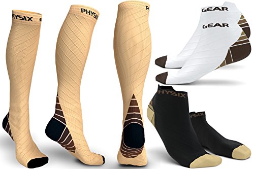 3 Pack Compression Socks for Men & Women 20-30 mmhg, Best Graduated Athletic Fit for Running Nurses Shin Splints Flight Travel & Maternity Pregnancy -Boost Stamina Circulation & Recovery NUDE LXL