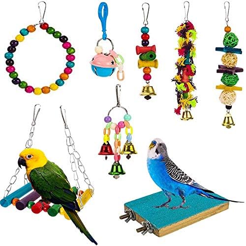 Inscape Data 8 Pack Bird Toys, Parrots Swing Chewing Hanging Toys Bird