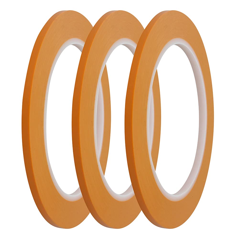 JINBING Vinyl Fine Line Fineline Automotive Pinstriping Masking Tape Painter Tape for Curves Orange (4mm 3Roll)