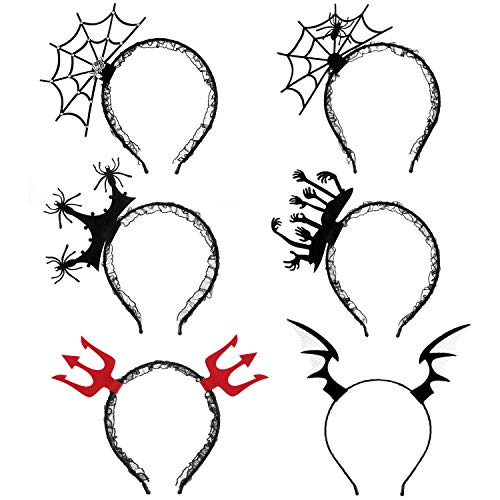 6 Pieces Halloween Headbands Spider Web Headbands Devil Hair Hoops Dress Up Hair Accessories for Halloween Party Supplies