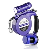 Retractable Dog Leash with Flashlight, Cozzine 3 in 1 Adjustable Pet Leash 15 Feet Long Walk Dog Stripe with Poop-Bag, LED Light, for Small Medium Dogs 55lbs, Gift for Mother