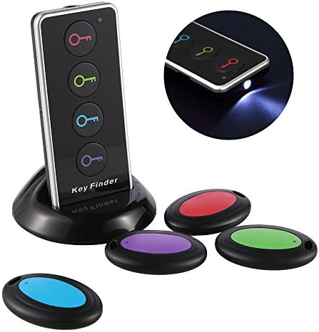 Anti-Lose Wireless Tracker Device Home Office Key Finder Locator Valuables Notification Beeb Alarm Sound with Light 4 Tag Suitable for, Bag, Pet, Cell, Wireless RF Remote Item, Wallet etc.