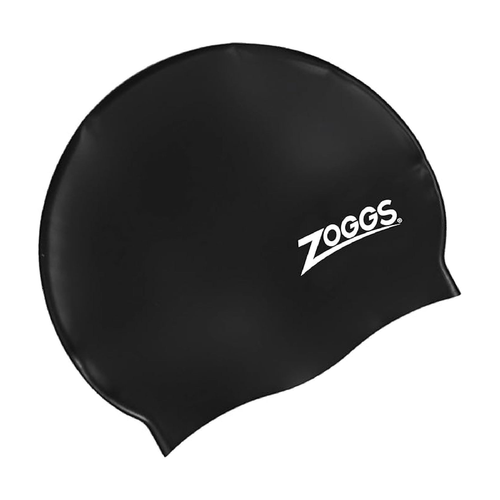 Zoggs Adult Silicone Swimming Cap with Embossed Non-Slip Inner Surface, Black, One Size