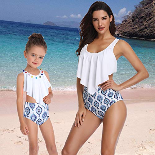 image for Macool Matching Girls Swimsuit Ruffle Women Swimwear Toddler Children 