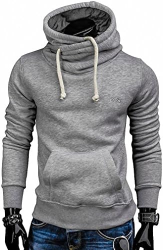 New Spring Autumn Hoodies Men Pullover Solid Color Turtleneck Sportswear Sweatshirt Light Gray L