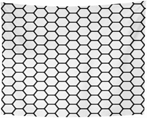 NOWCustom Tapestry Wall Hanging, 60 x 50 Inches Honeycomb Black Mesh Grid Geometric Pattern Hexagons White Abstract Hexagon Tapestries, Decor for Home Bedroom Living Room Dorm