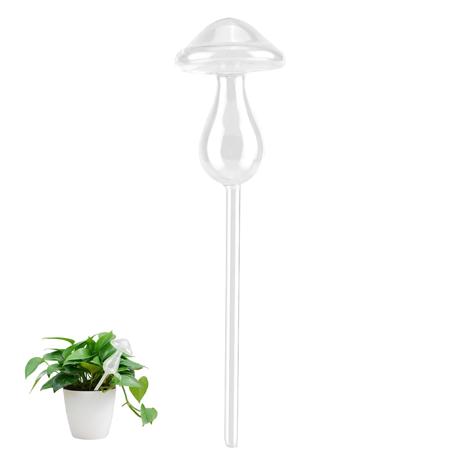 Self Watering Globes Plant Mushroom Shape Glass Automatic Watering Bulbs Vacation Plant Waterer, Transparent Plant Watering Stakes Clear Glass Decorative Aqua Bulbs Garden Pot Waterers (1, Clear)