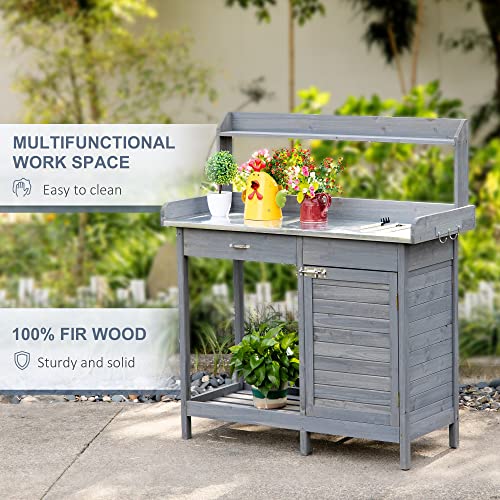 Outsunny Garden Potting Bench Table with Lockable Storage and