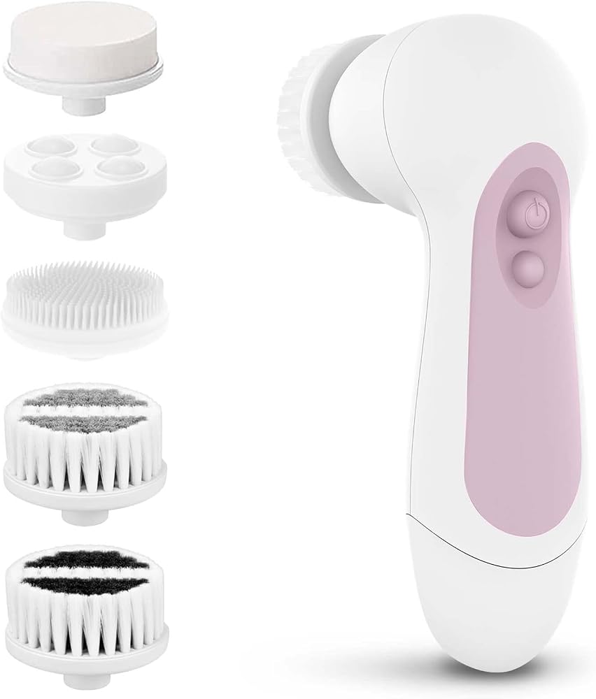 Waterproof Facial Cleansing Spin Brush Set with 5 Exfoliating Brush Heads - Electric Face Scrubber Cleanser Brush by CLSEVXY
