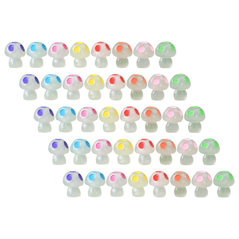 Toyvian 40pcs Miniature Resin Mushroom Glow in the Dark for Micro Garden Fairy Landscape Moss Lawn Ornaments Decoration