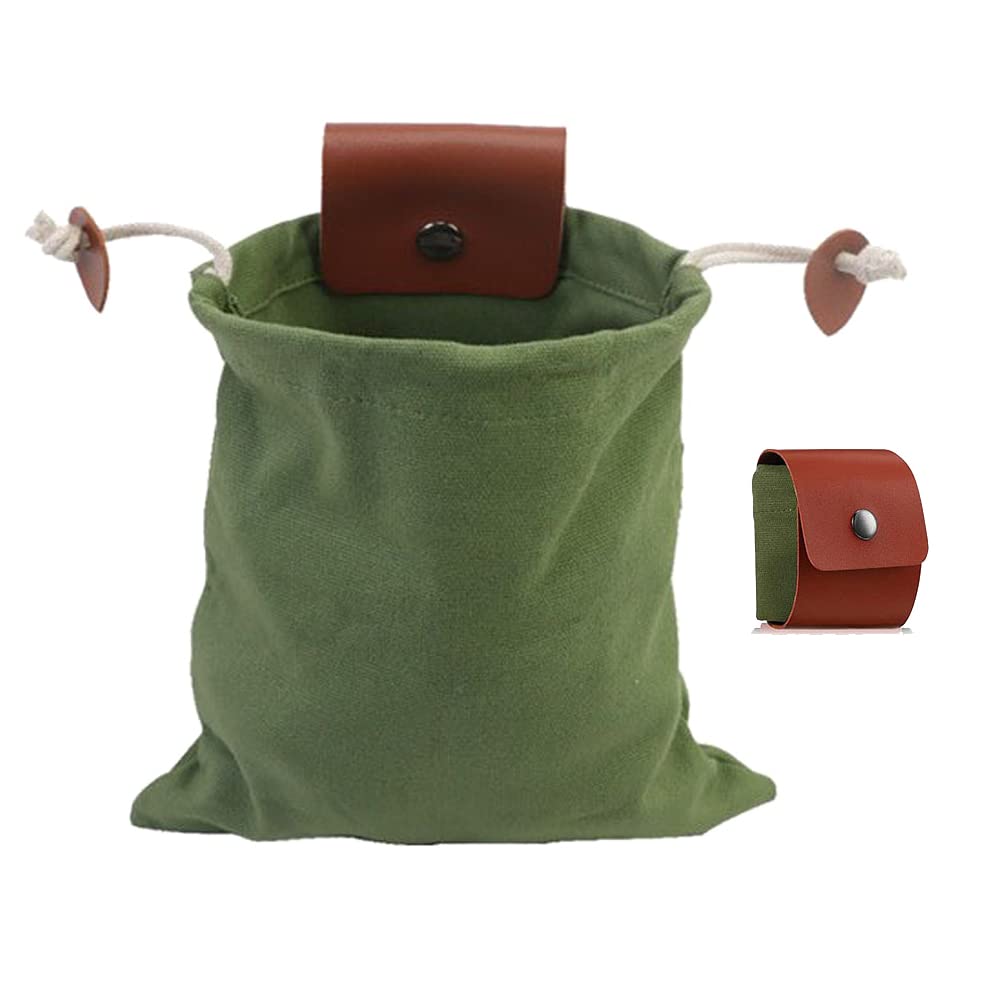 Canvas Foraging Pouch for Hiking - Durable Collapsible Bushcraft Waist Bag for Outdoors Camping - Easy Looping Around Belts - Canvas Green